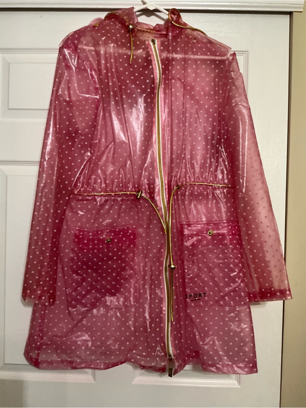 Isaac Mizrahi Pink Polka Dot Transparent Raincoat